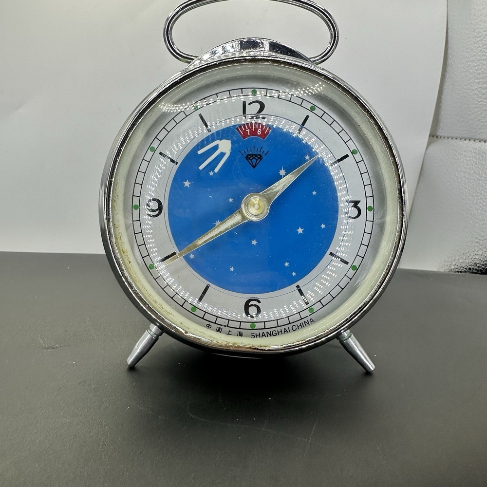 Vintage Sputnik Swallowtail Alarm Clock 1960s Space MCM Midcentury Mint Green